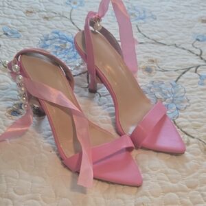 Elegant Pink Women's Heels with Ribbon Detail
